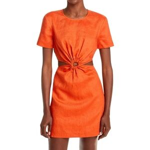 Staud Epona Linen Orange Cut Out Mini Dress